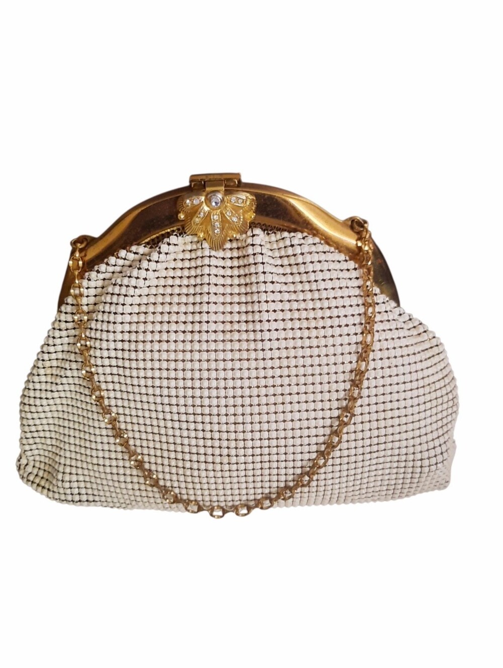 Whiting & Davis White and Gold Mesh Evening Clutch